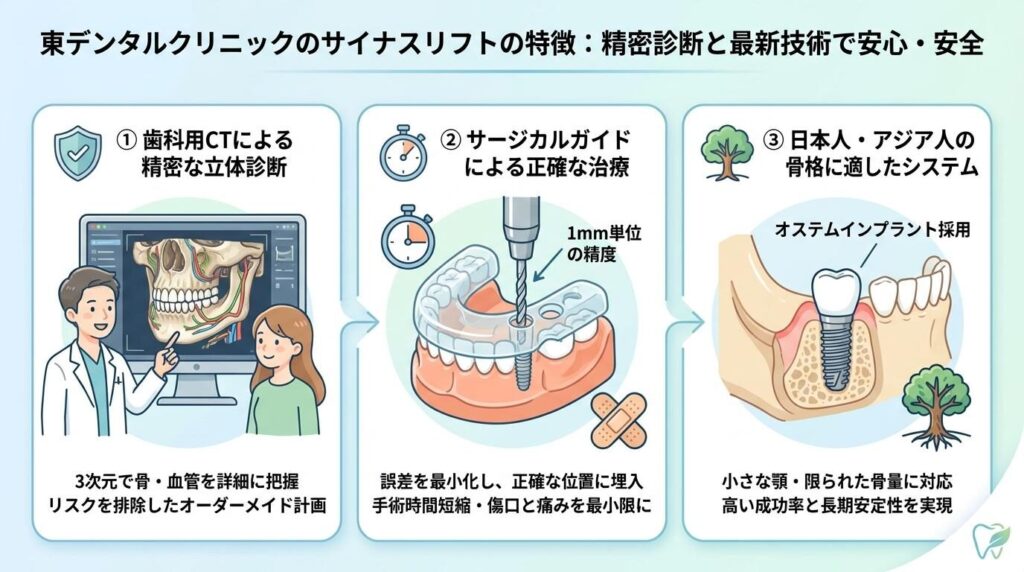 東デンタルクリニックのサイナスリフトの特徴